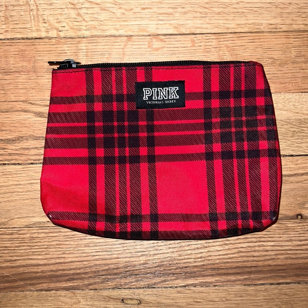Victoria Secret PINK Red Plaid makeup pouch